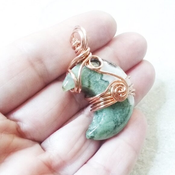 OOAK Mind Blowing Moss Agate Moon Pendant - Amazing Color Matrix! Double Sided! - Picture 7 of 13